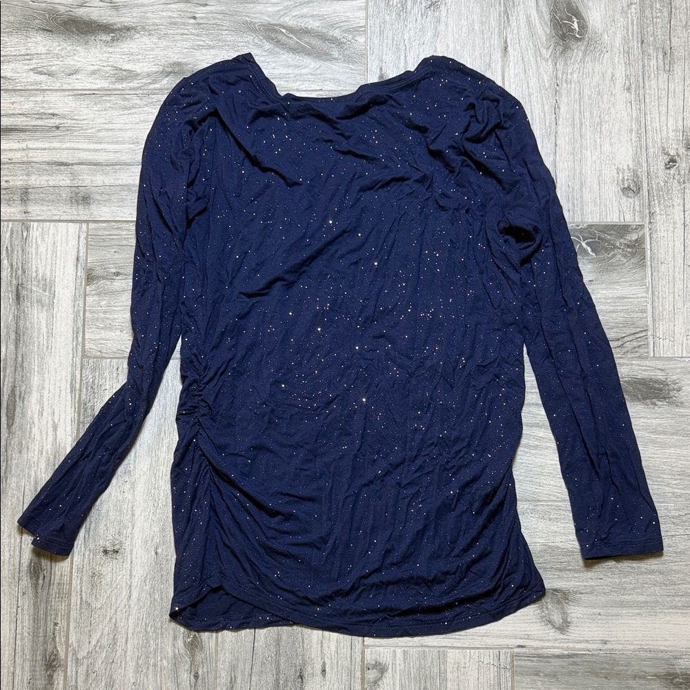 a:glow Maternity Navy Long Sleeve Metallic Fleck Top Medium - Picture 6 of 8